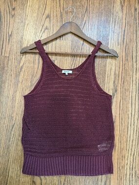Madewell Burgundy 100% Linen Open-Knit Tank Top